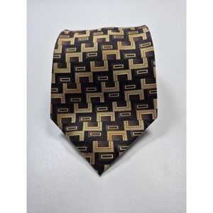 Crestview Tie Mens One Size Gold Geometric 100% Silk Pointed Jacquard Handmade